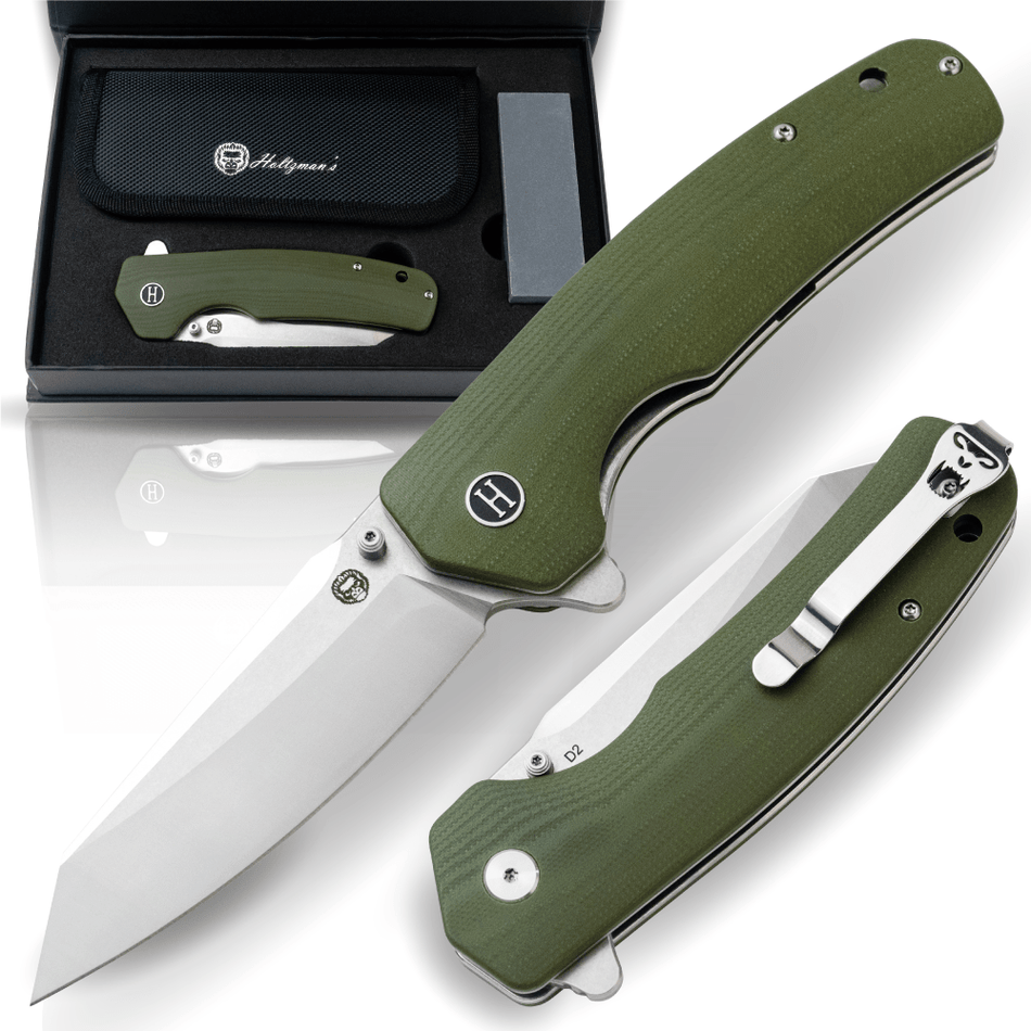 The Clip Point, Straight Back, Pioneer Folding Pocket Knife Giftset Combo (Silver and Green) - Get Tight Gear