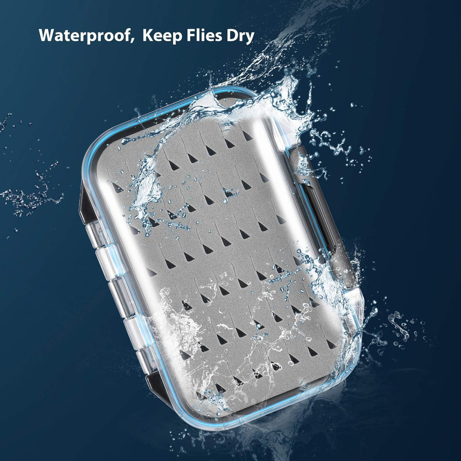 Gonex Fly Boxes for Fly Fishing Jig Boxes Two-Sided Waterproof Lightweight Fly Fishing Box Easy Grip Transparent Lid Fly Fishing Lures Box, 4.1"X 3.0"X 1.2", Grey