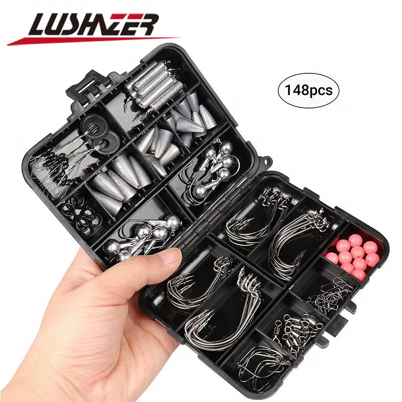Premium Fishing Tackle Box Set Including Hooks, Swivels, Weights, Jig Heads, and Sinkers for Freshwater Angling