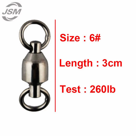 JSM 10Pcs Ball Bearing Fishing Swivel with Solid Ring Brass with Black Nickle Sea Fishing Swivels Connector Size 1 2 3 4 5 6 7 8