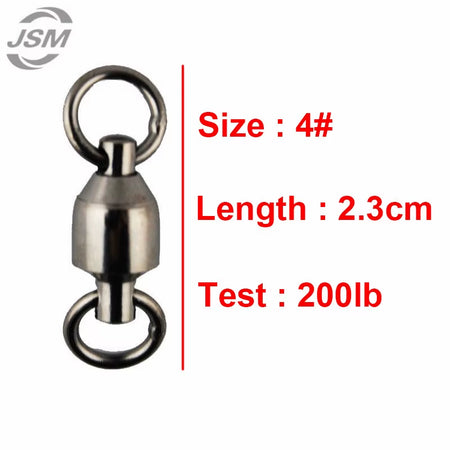 JSM 10Pcs Ball Bearing Fishing Swivel with Solid Ring Brass with Black Nickle Sea Fishing Swivels Connector Size 1 2 3 4 5 6 7 8