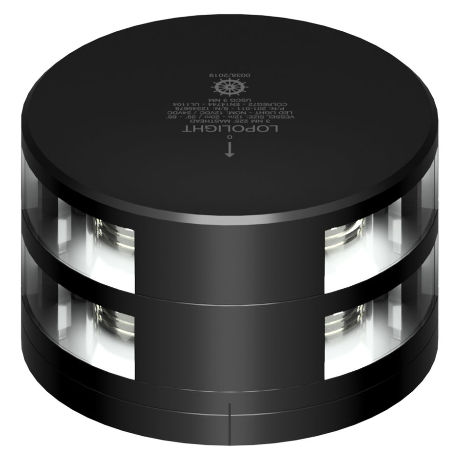Lopolight Double Stacked Masthead Light - 3NM - Black Housing w/FB Base