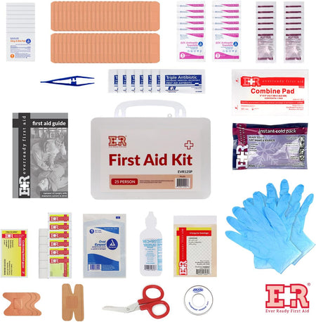 107 Piece, 25 Person First Aid Kit with Plastic Case, OSHA Compliant - Get Tight Gear