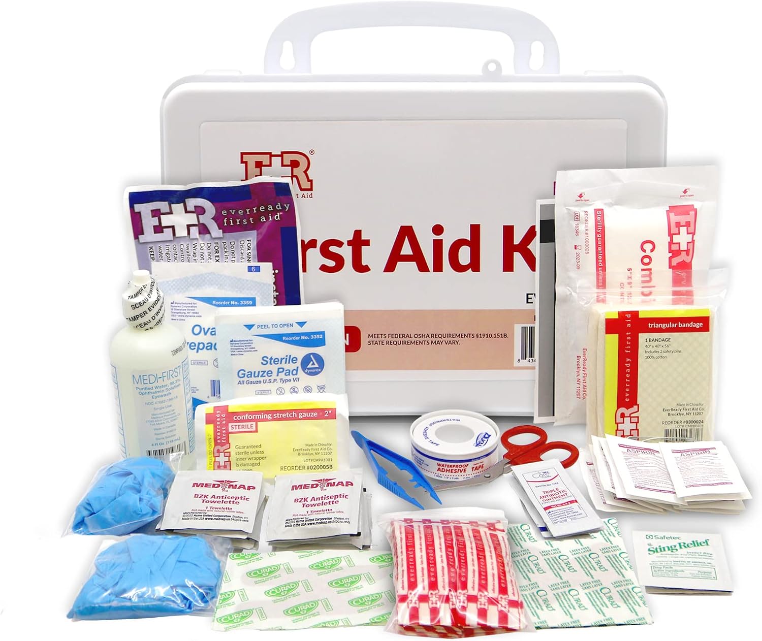 107 Piece, 25 Person First Aid Kit with Plastic Case, OSHA Compliant - Get Tight Gear