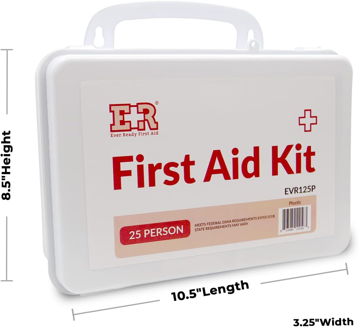 107 Piece, 25 Person First Aid Kit with Plastic Case, OSHA Compliant - Get Tight Gear