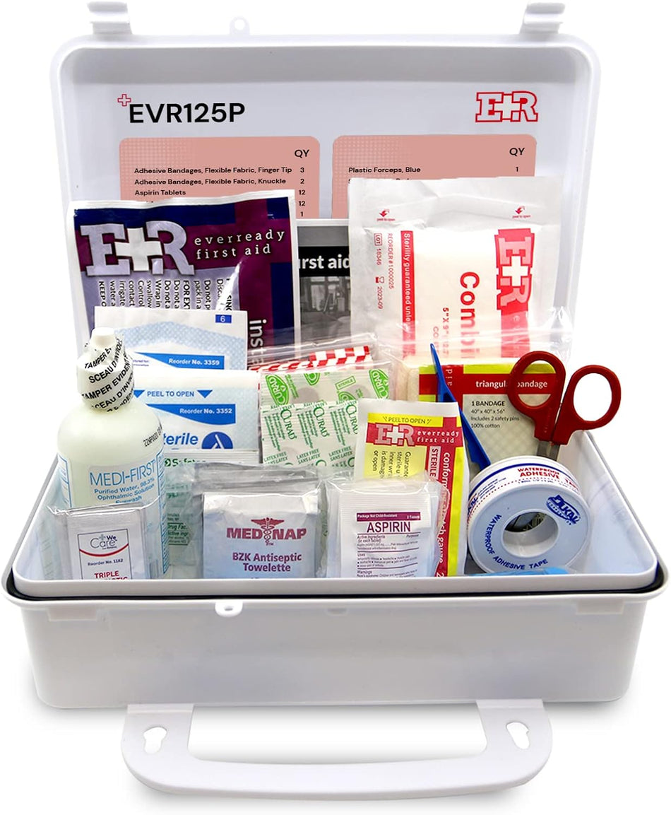 107 Piece, 25 Person First Aid Kit with Plastic Case, OSHA Compliant - Get Tight Gear