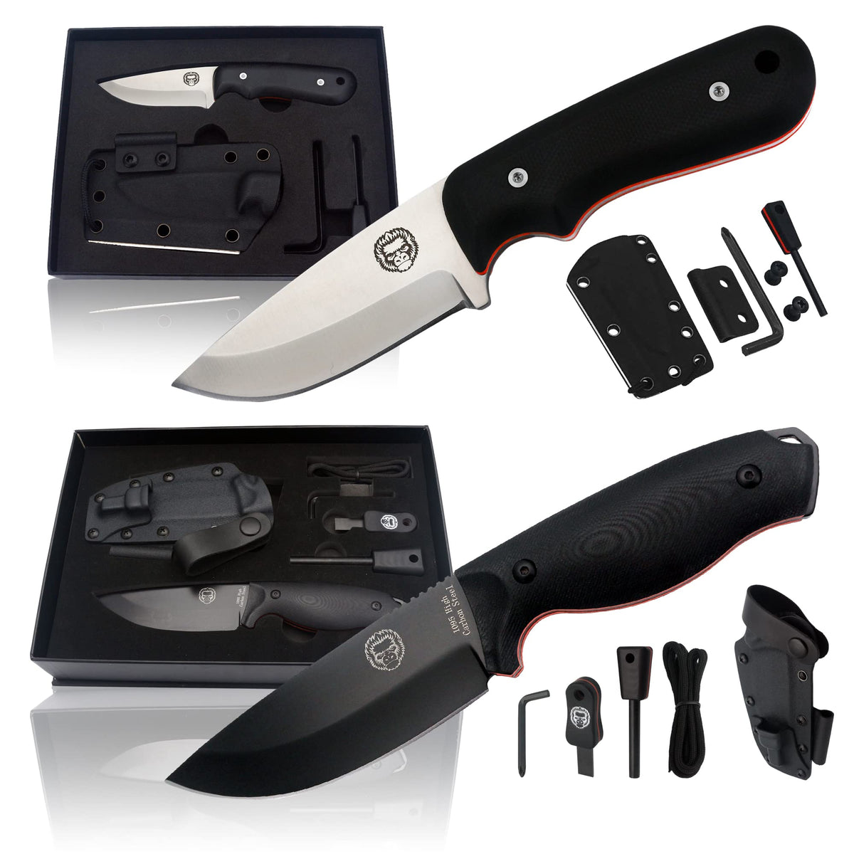 1095 High Carbon Survival Steel Knife Gift Set and EDC D2 Damascus Steel Neck Knife Bundle - Get Tight Gear