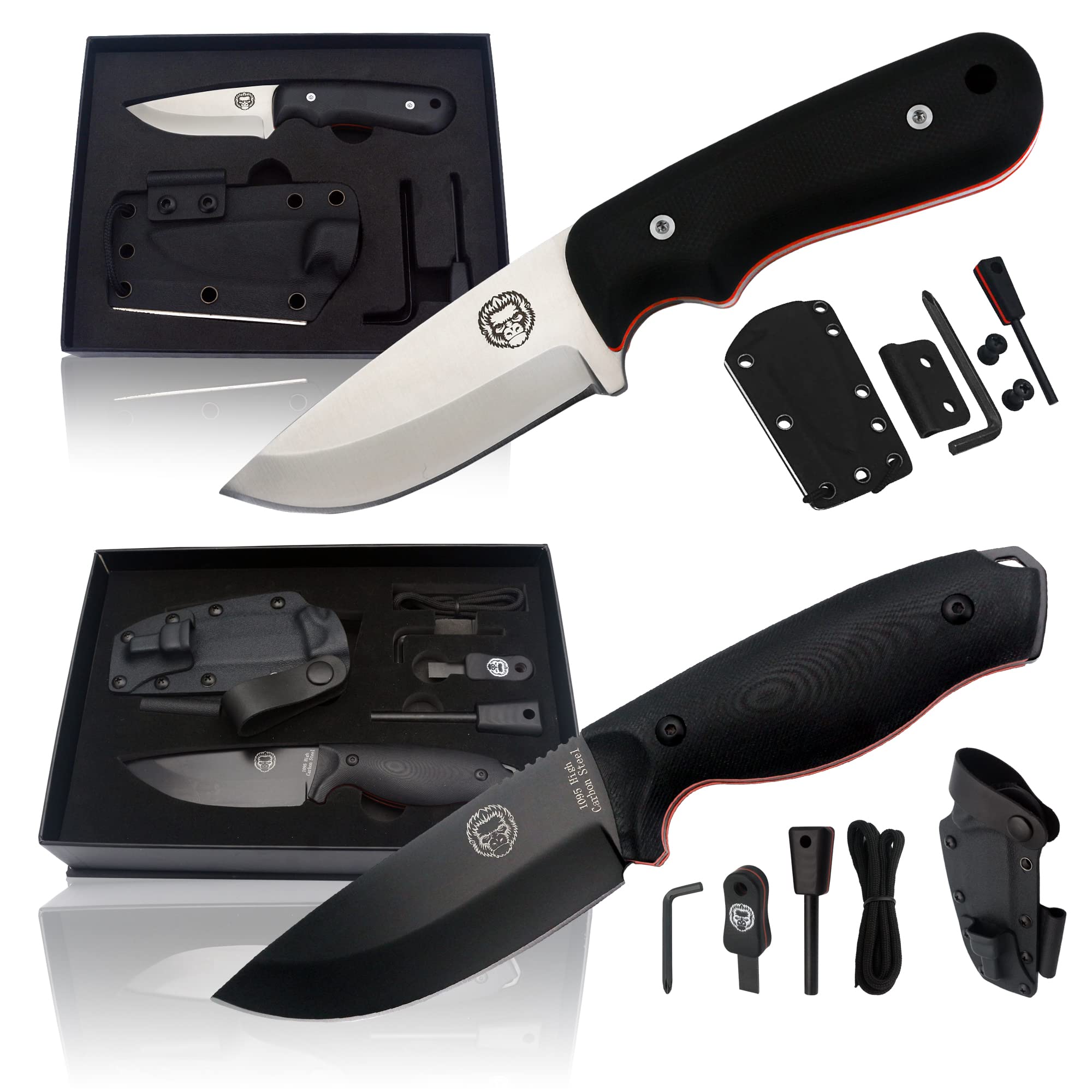 1095 High Carbon Survival Steel Knife Gift Set and EDC D2 Damascus Steel Neck Knife Bundle - Get Tight Gear