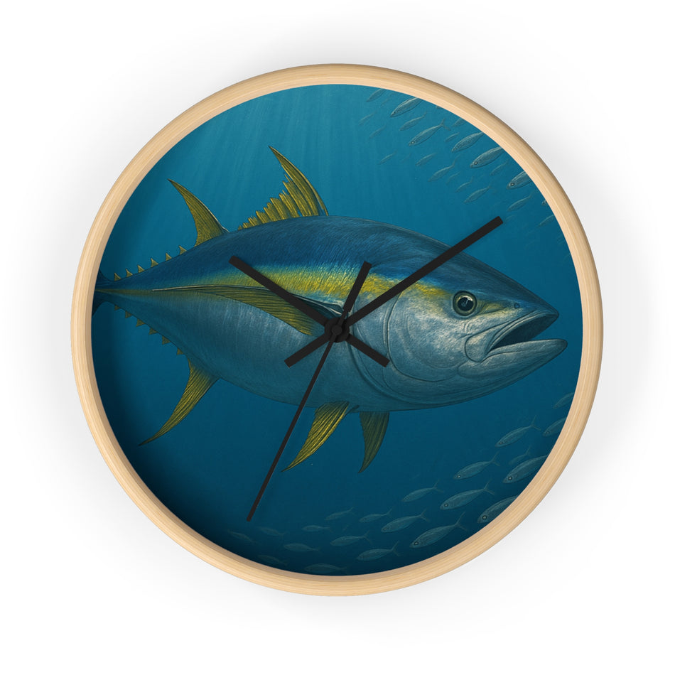 Reloj de pared de atún aleta amarilla: decoración náutica para amantes de la pesca