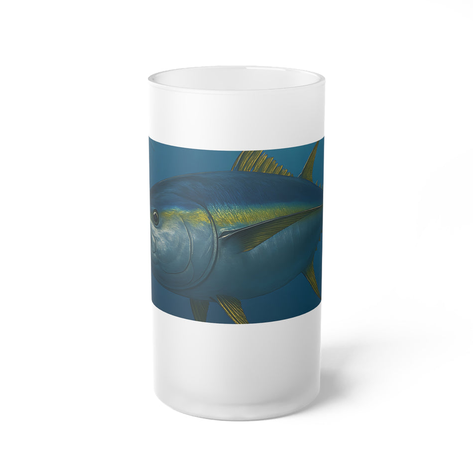 Frosted Glass Beer Mug - Yellow Fin Tuna Design for Fish Lovers
