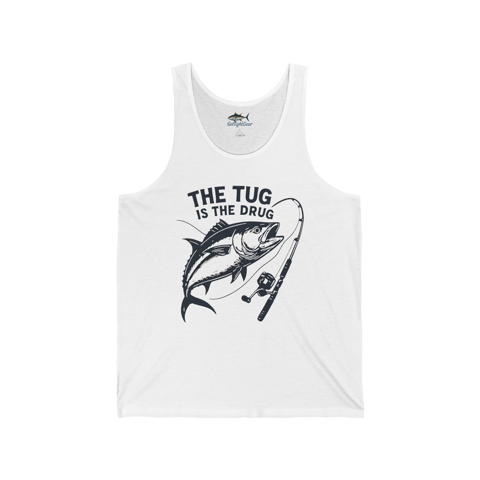 Fishing Enthusiast Unisex Jersey Tank - "The Tug is The Drug"