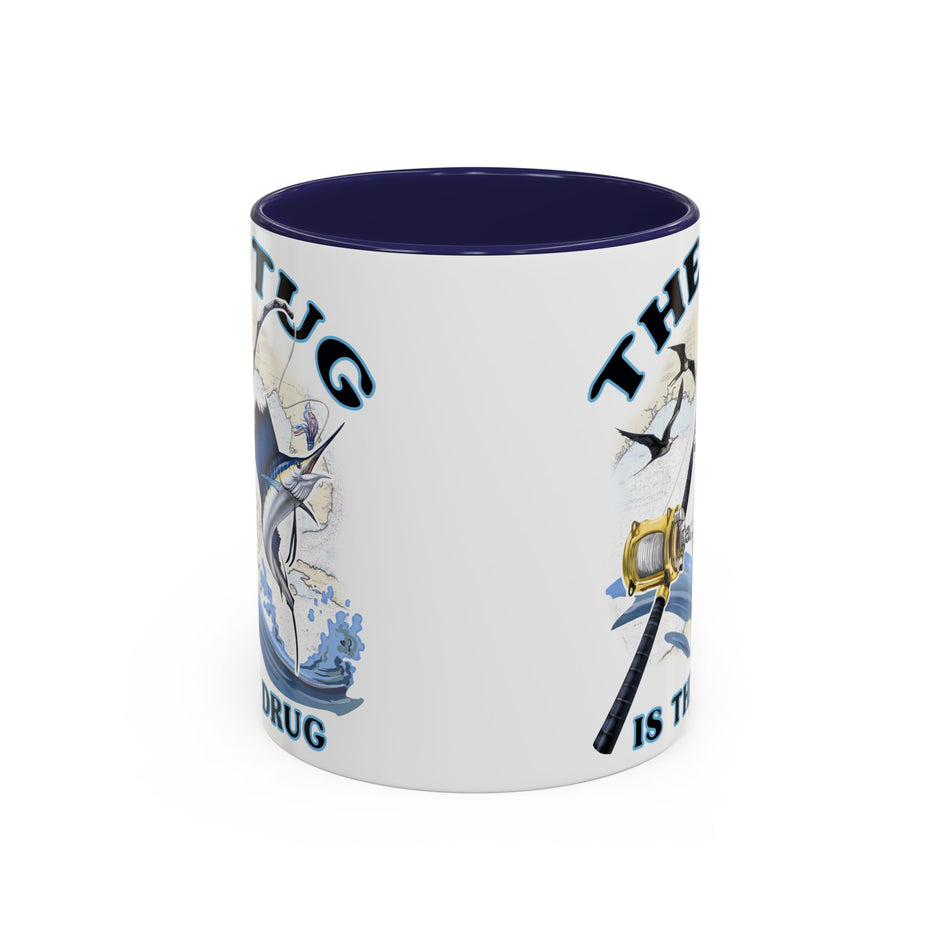 The Tug Is The Drug™ Fishing Enthusiast Accent Mug - Perfect Gift for Anglers, Coffee Lovers, Ocean Vibes, Fishing Gifts, Men & Women