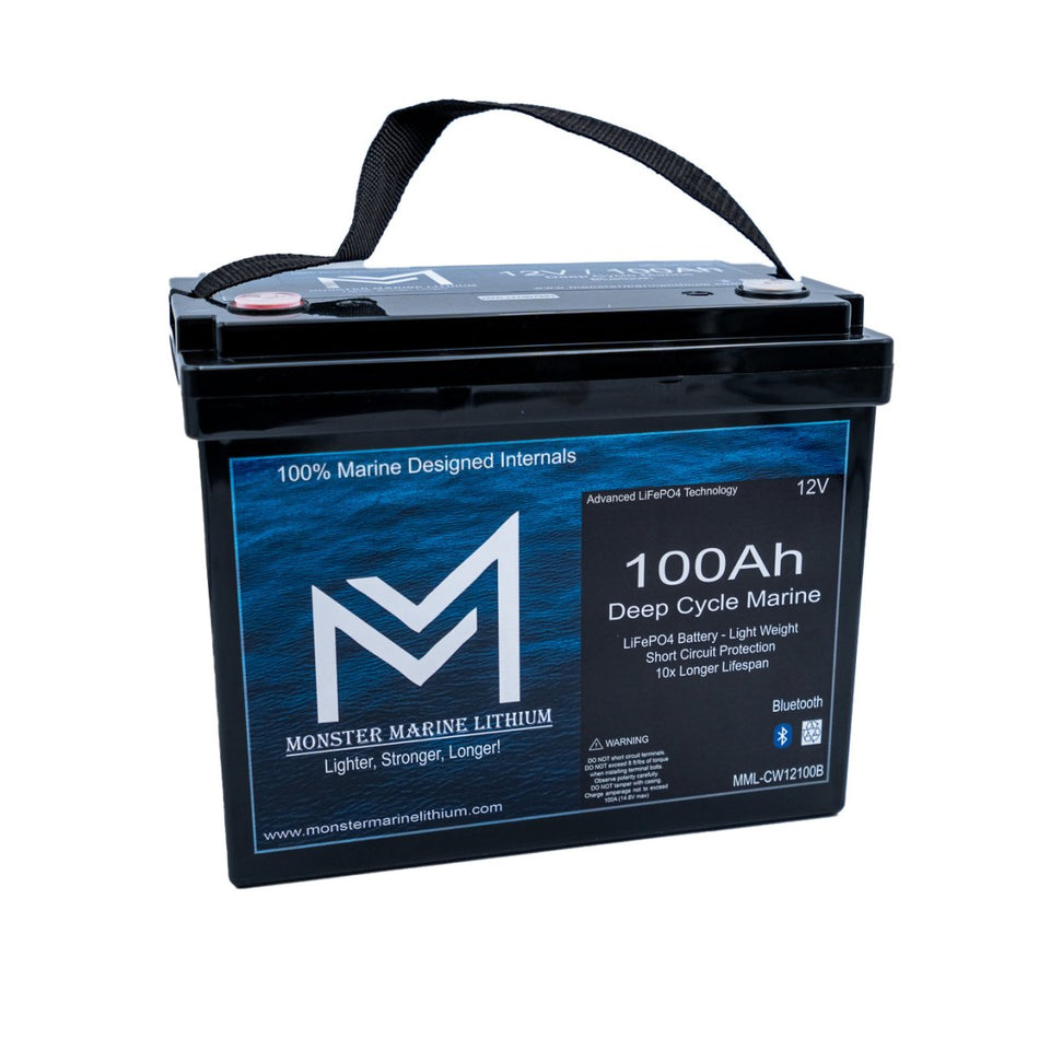12v 100Ah Slim Series Bluetooth Deep Cycle Lithium Marine Battery Group 24 - Get Tight Gear