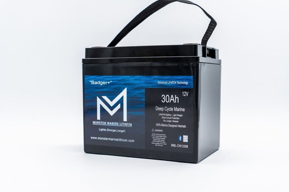 12v 30Ah Deep Cycle Lithium Marine Battery "Badger" - Bluetooth - MML - 1230B - Get Tight Gear