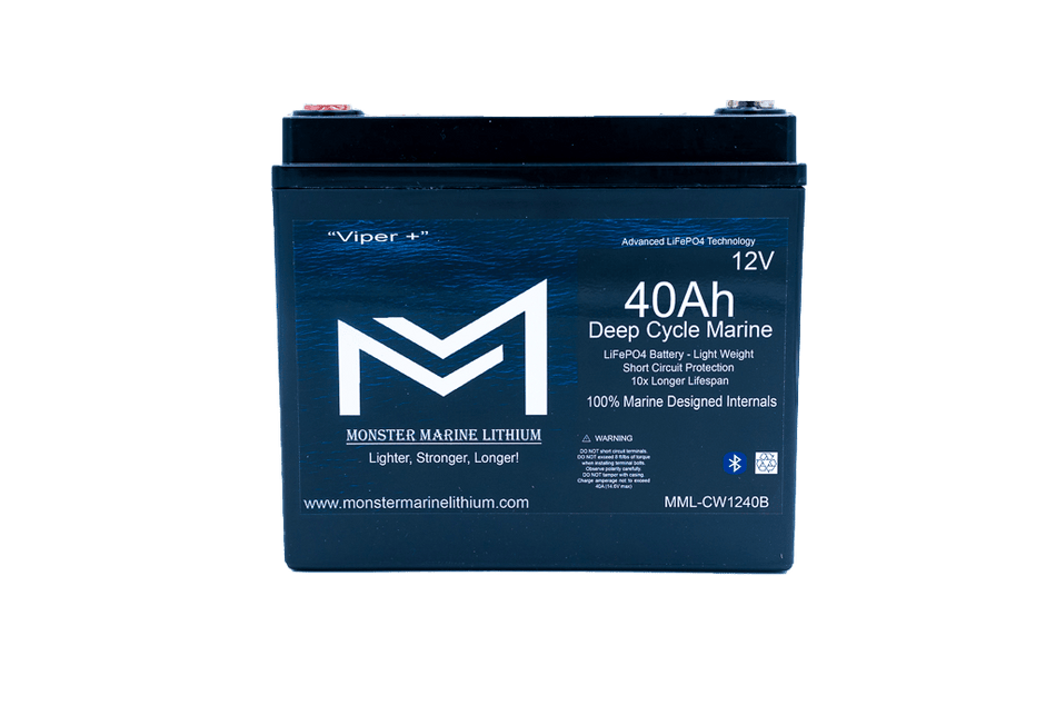 12v 40Ah Deep Cycle Lithium Marine Battery "Viper" - Bluetooth - MML - CW1240B - Get Tight Gear
