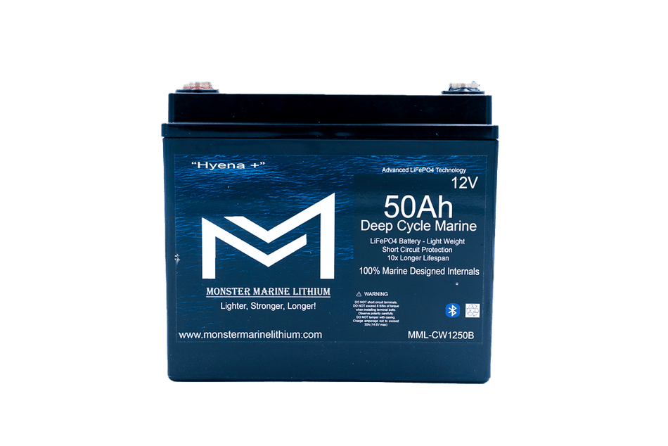 12v 50Ah Deep Cycle Lithium Marine Battery "Hyena" - Bluetooth - MML - CW1250B - Get Tight Gear
