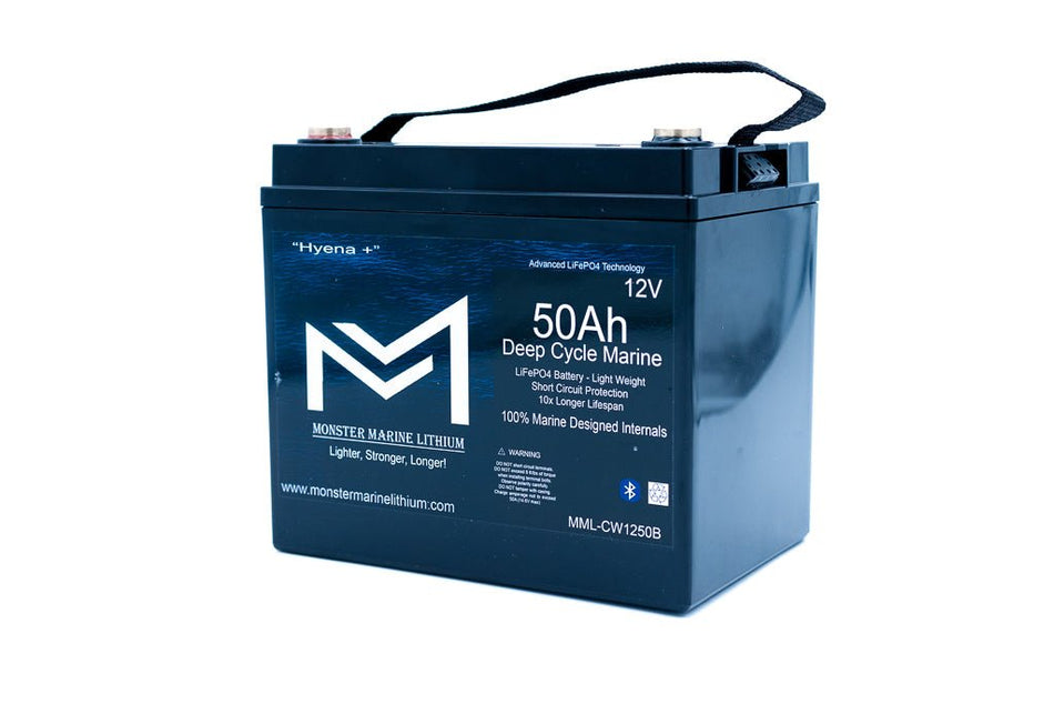 12v 50Ah Deep Cycle Lithium Marine Battery "Hyena" - Bluetooth - MML - CW1250B - Get Tight Gear