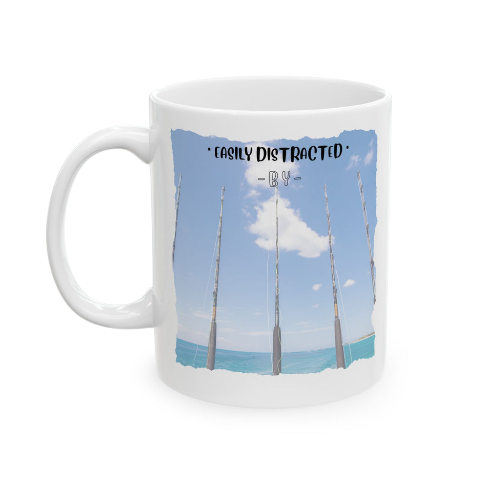 Easily Distracted By Fishing Ceramic Mug - Three Rods - Get Tight Gear