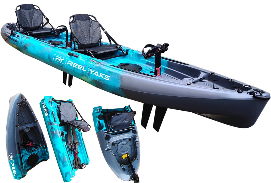 14ft Raptor Tandem or Solo Modular Raptor Fin or Prop Drive Pedal Fishing Kayak | 520lbs Capacity | 3 Piece - Get Tight Gear