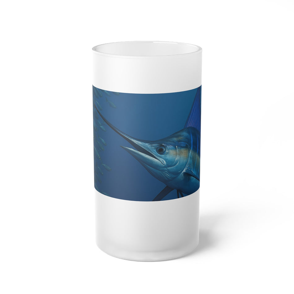 Frosted Glass Beer Mug - Blue Marlin Design for Ocean Lovers