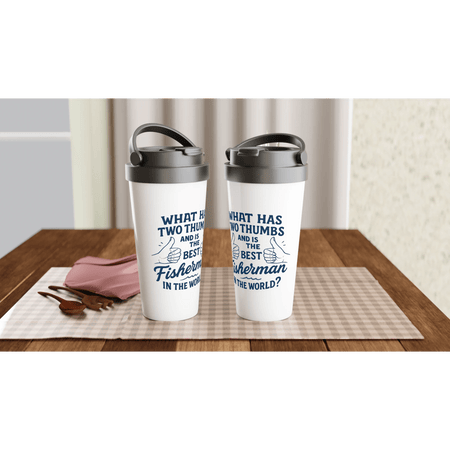 15oz White Stainless Steel Travel Mug – Insulated & Leak - Proof Gift for Fishing Enthusiasts - Get Tight Gear