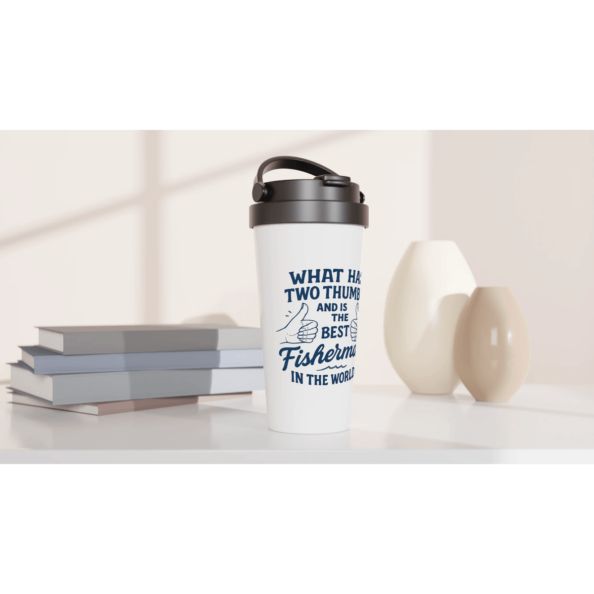 15oz White Stainless Steel Travel Mug – Insulated & Leak - Proof Gift for Fishing Enthusiasts - Get Tight Gear