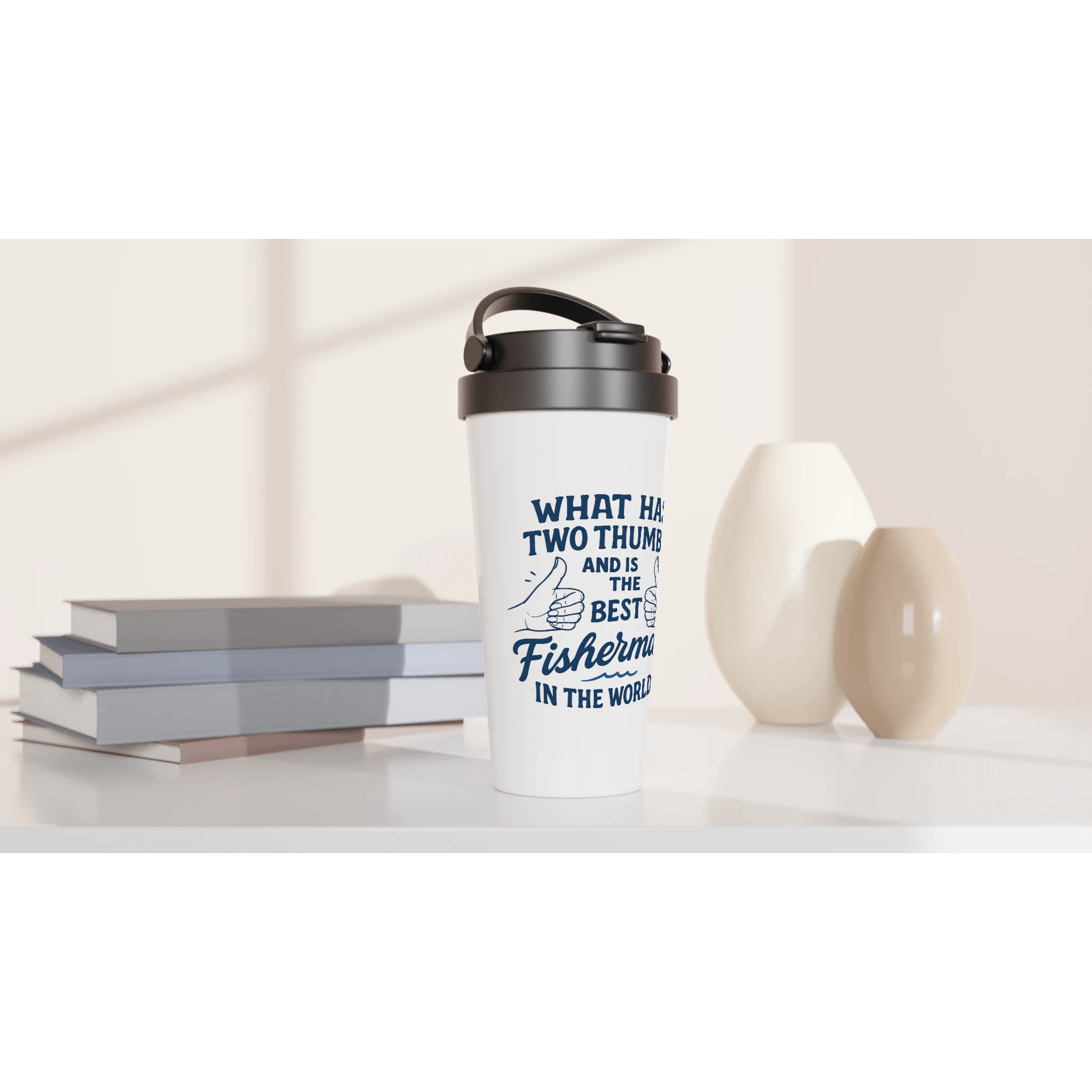 15oz White Stainless Steel Travel Mug – Insulated & Leak - Proof Gift for Fishing Enthusiasts - Get Tight Gear