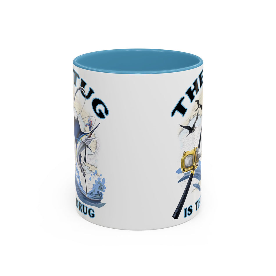 The Tug Is The Drug™ Fishing Enthusiast Accent Mug - Perfect Gift for Anglers, Coffee Lovers, Ocean Vibes, Fishing Gifts, Men & Women