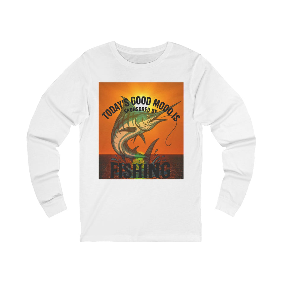 Fishing-Themed Unisex Long Sleeve Tee - 'Today's Good Mood is Sponsored by Fishing'