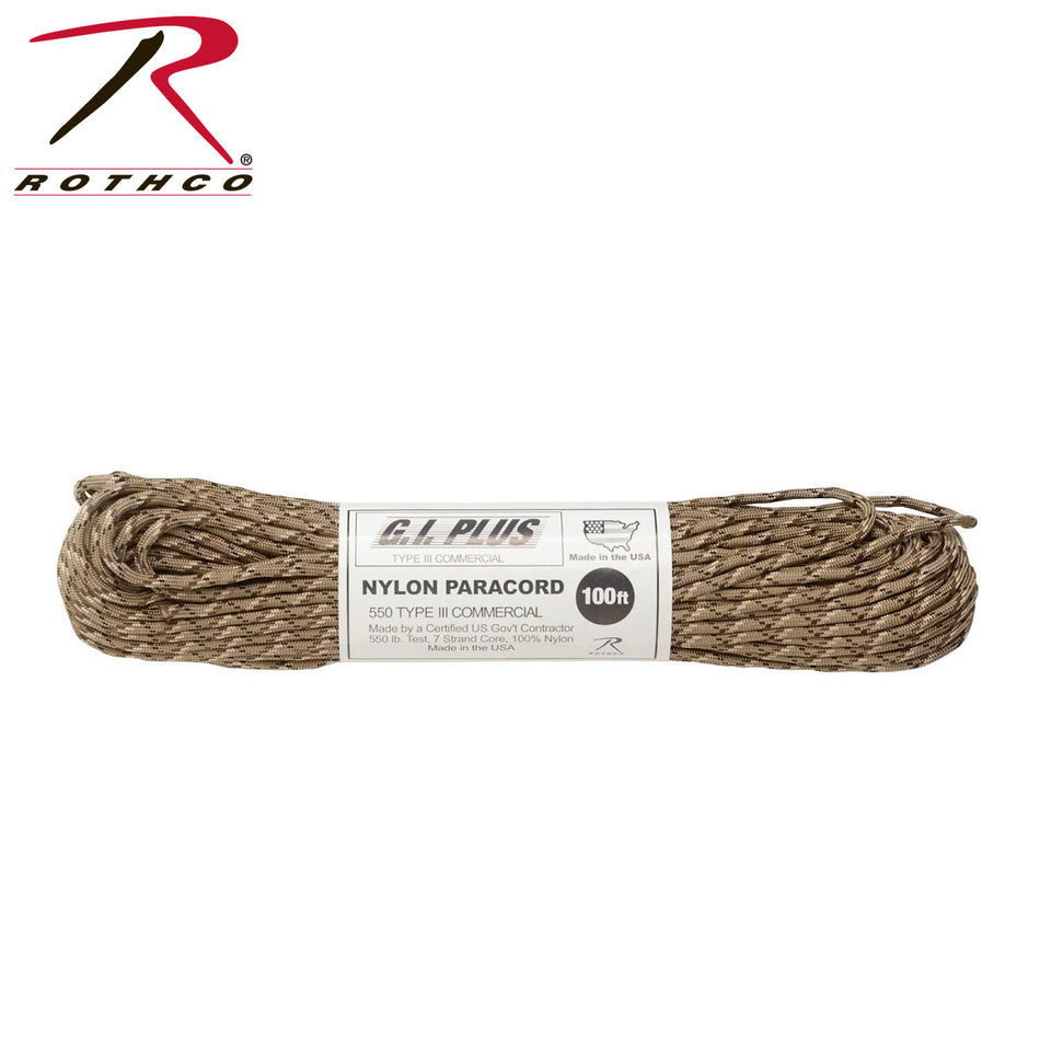 Rothco 550lb Type III Nylon Camo Paracord 6-Color Desert Camo Size 100'