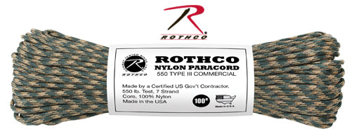 Rothco 550lb Type III Nylon Camo Paracord Woodland Camo Size 100'