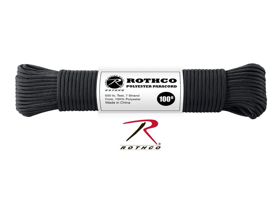 Rothco 550lb Type III Polyester Paracord Black Size 100'
