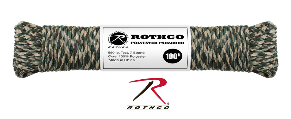 Rothco 550lb Type III Polyester Paracord Woodland Camo Size 100'