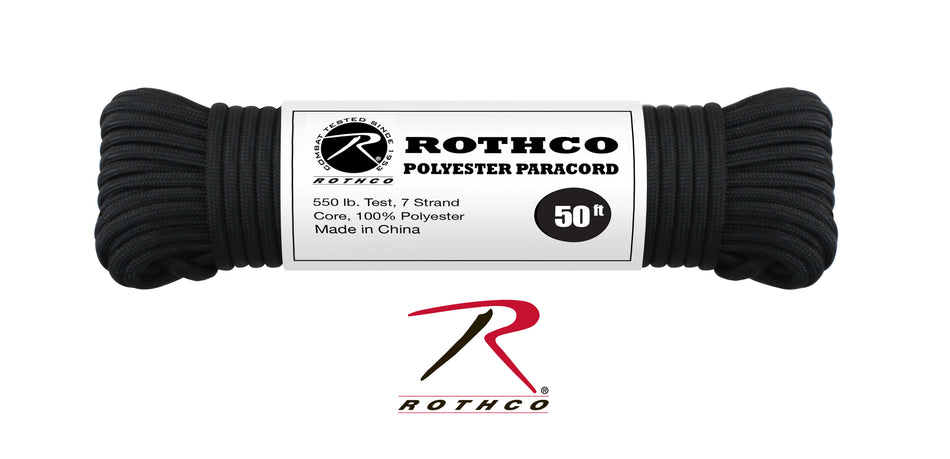 Rothco 550lb Type III Polyester Paracord Black Size 50'