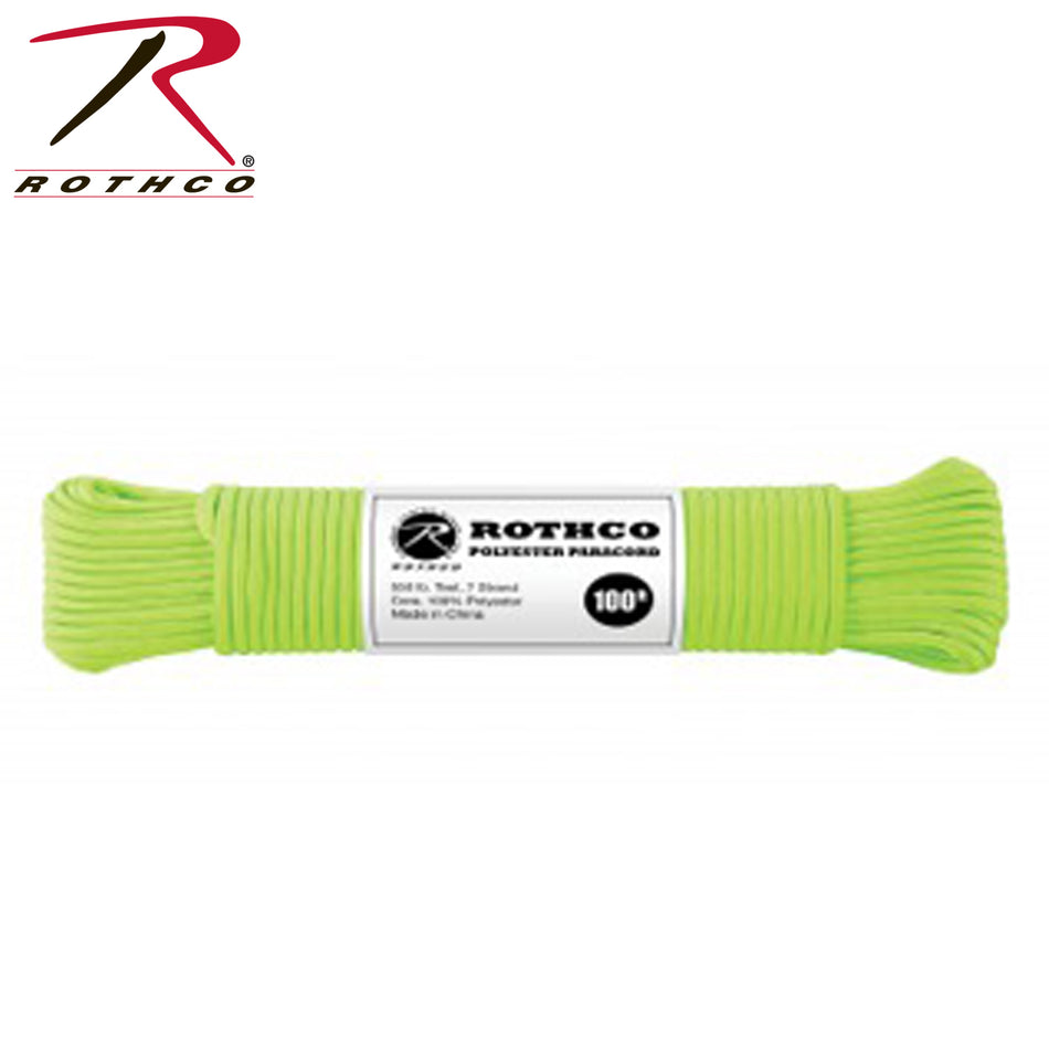 Rothco 550lb Type III Polyester Paracord Safety Green Size 100'