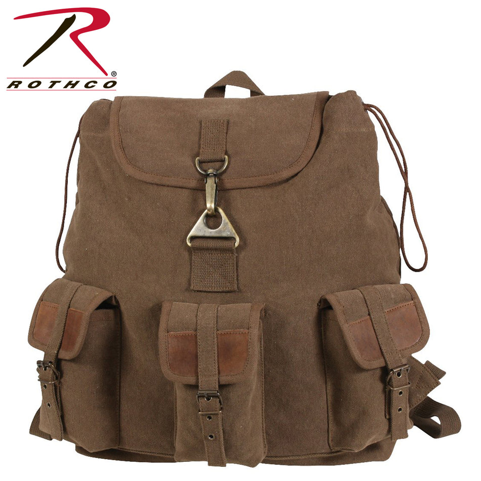 Rothco Vintage Canvas Wayfarer Backpack With Leather Accents Brown