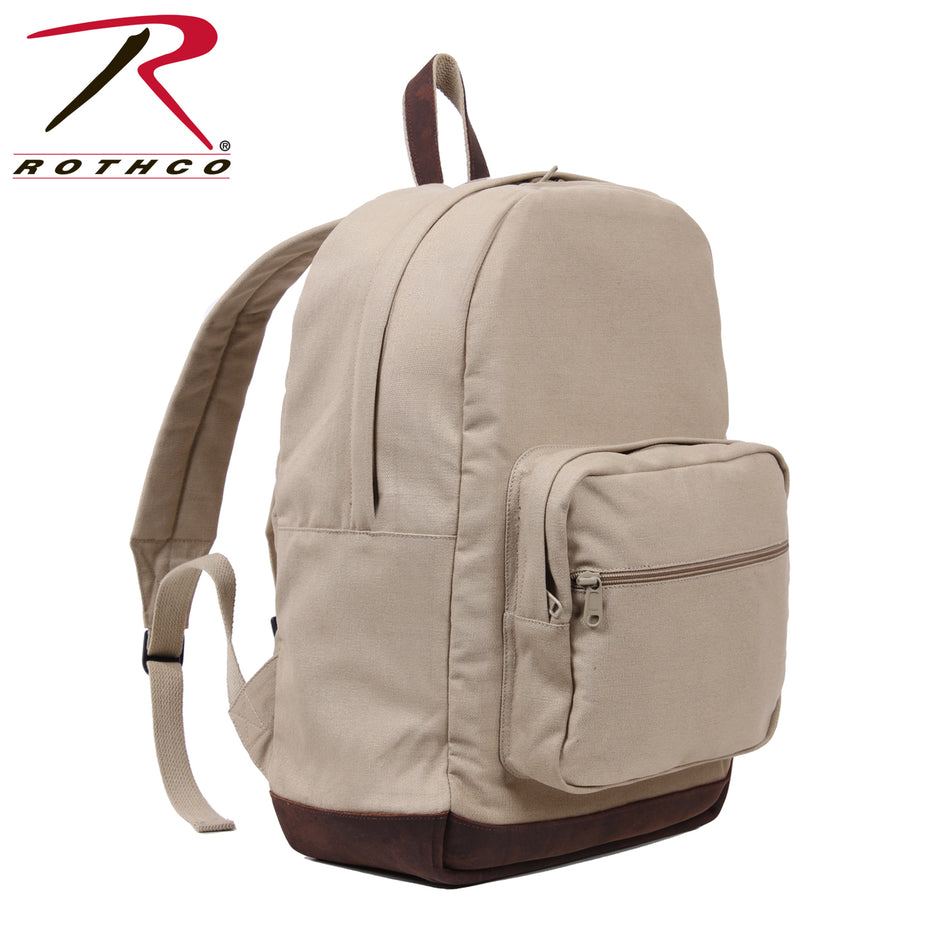 Rothco Vintage Canvas Teardrop Backpack With Leather Accents Khaki