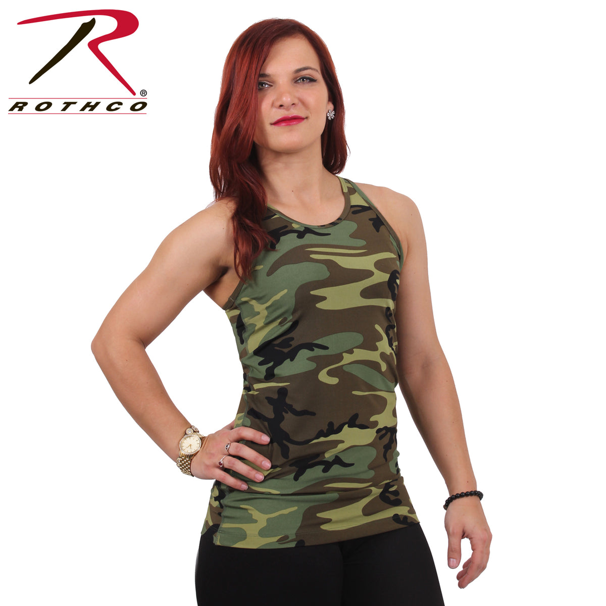 Rothco Womens Camo Workout Performance Tank Top Woodland Camo Size M