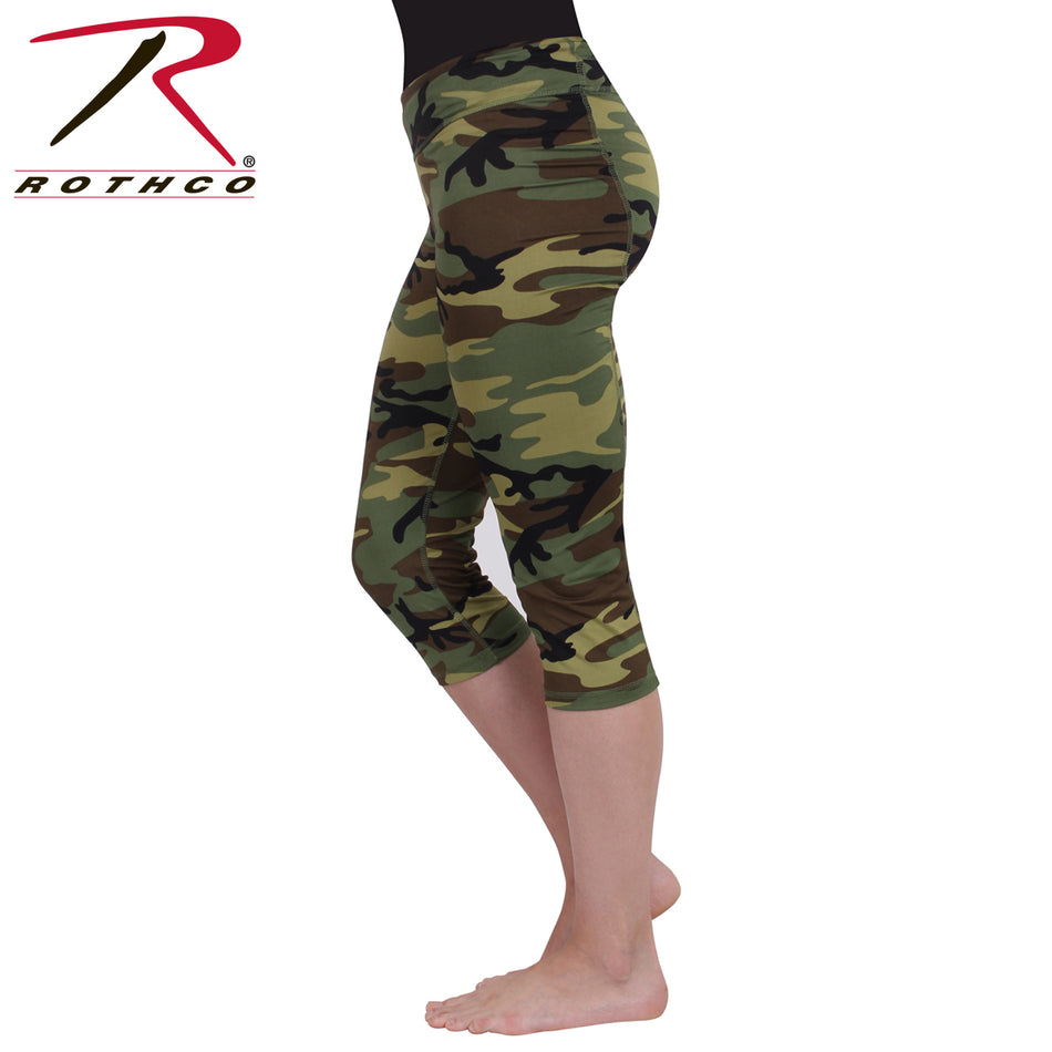 Womens Camo Workout Performance Capris Woodland Camo Size XL