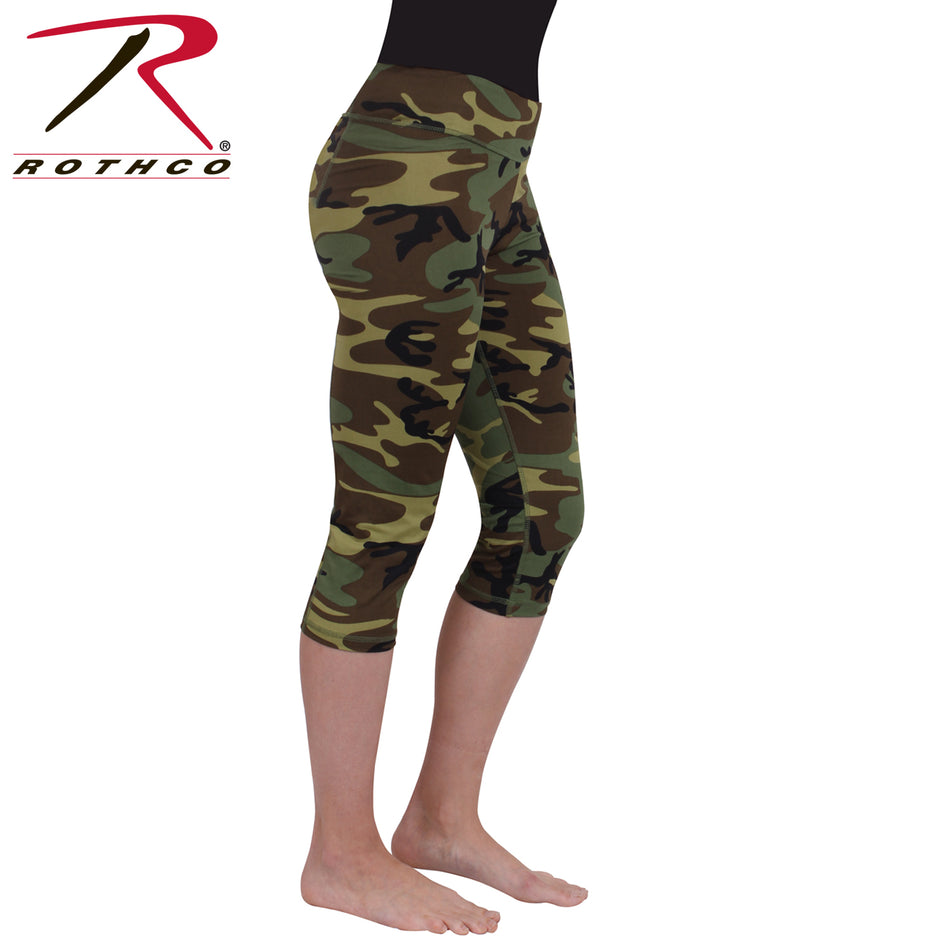 Womens Camo Workout Performance Capris Woodland Camo Size XL