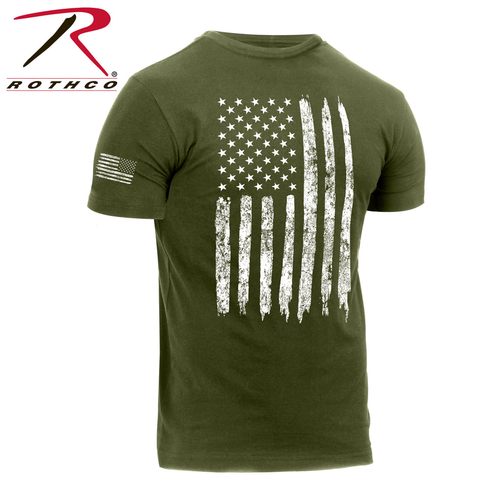 Rothco Distressed US Flag Athletic Fit T-Shirt Olive Drab Size XL