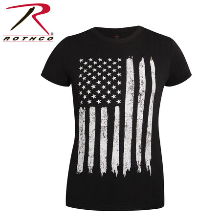 Rothco Womens Distressed US Flag Long T-Shirt Black / White Size S
