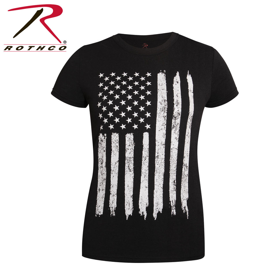 Rothco Womens Distressed US Flag Long T-Shirt Black / White Size S