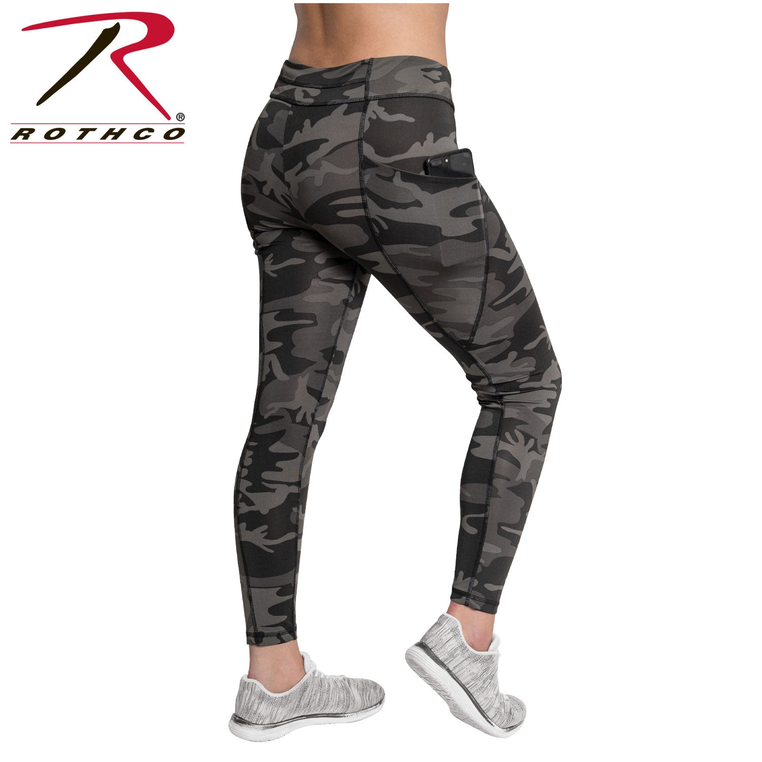 Rothco Womens Workout Performance Camo Leggings With Pockets Black Camo Size XL