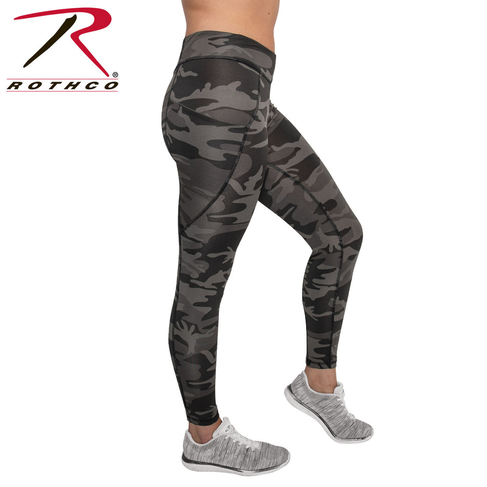 Rothco Womens Workout Performance Camo Leggings With Pockets Black Camo Size XS
