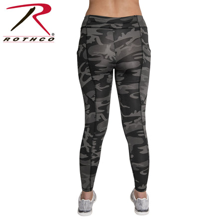 Rothco Womens Workout Performance Camo Leggings With Pockets Black Camo Size M