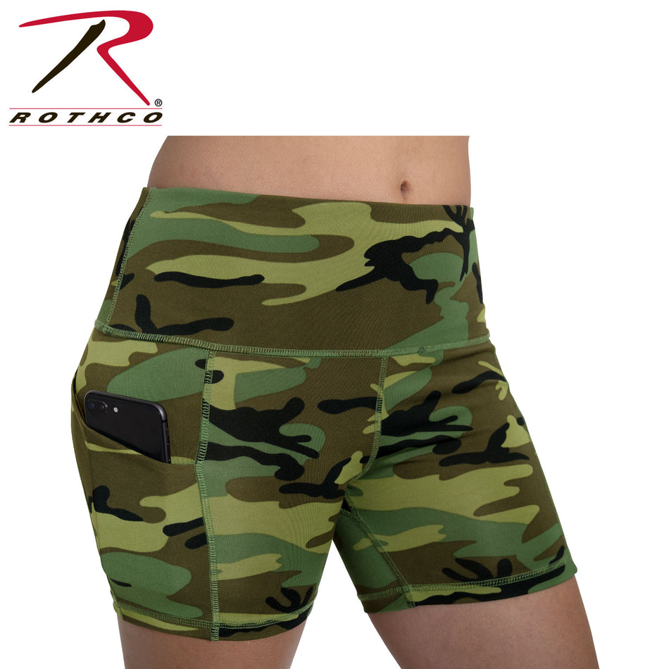 Rothco Womens Camo Workout Performance Legging Shorts Woodland Camo Size L