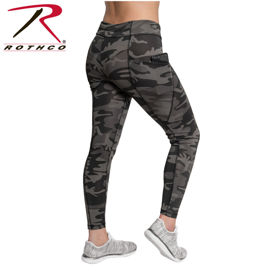 Rothco Womens Workout Performance Camo Leggings With Pockets Black Camo Size 2XL