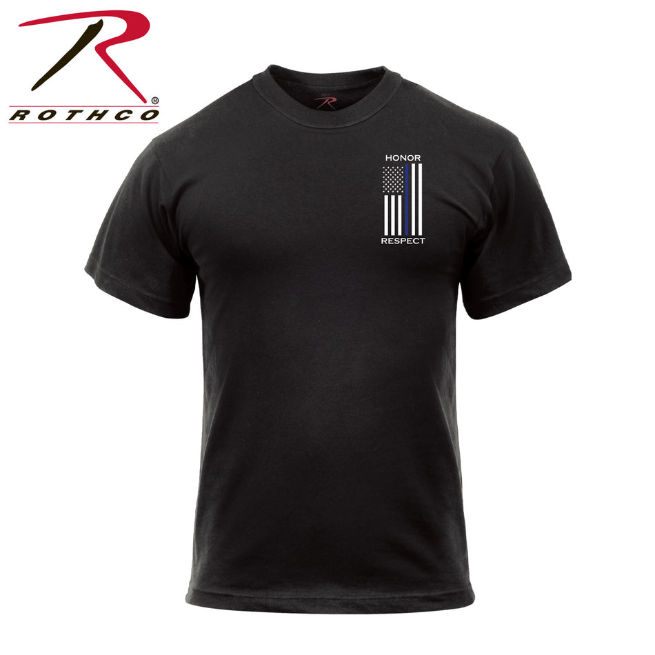 Rothco Honor and Respect 2-Sided Thin Blue Line Flag T-Shirt - Black Black Size L
