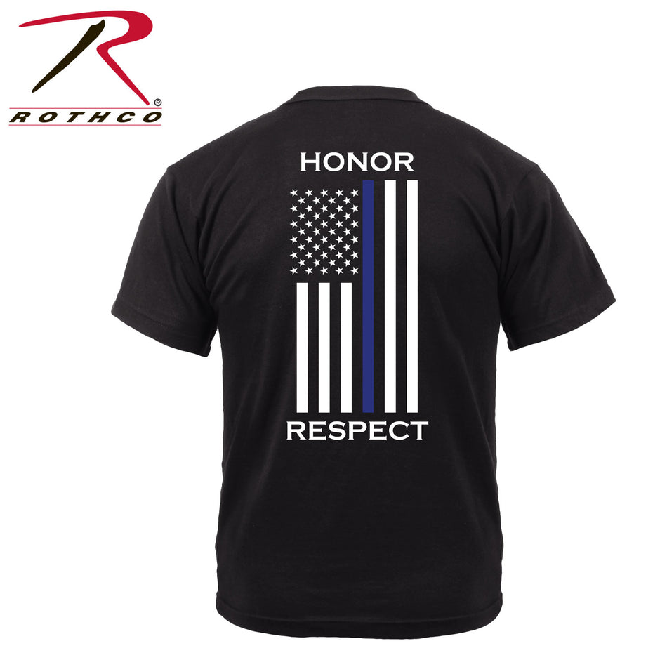 Rothco Honor and Respect 2-Sided Thin Blue Line Flag T-Shirt - Black Black Size XL